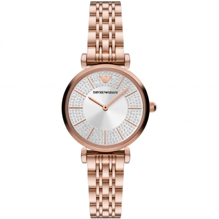 Emporio Armani Gianni T-Bar Crystals Silver Dial Rose Gold Steel Strap Watch For Women - AR11446 - Image 8